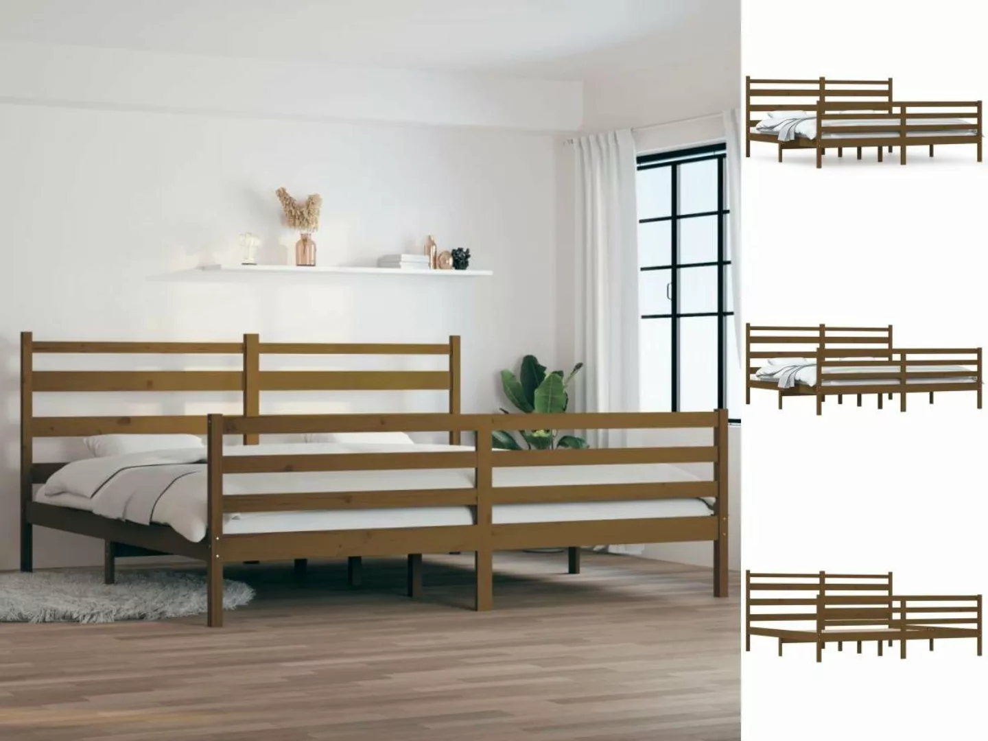 vidaXL Bettgestell Massivholzbett Kiefer 200x200 cm Honigbraun Bett Bettges günstig online kaufen