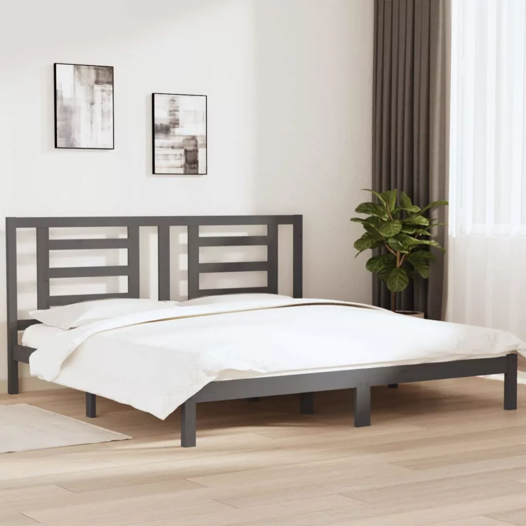 vidaXL Bettgestell Massivholzbett Grau Kiefer 200x200 cm Bett Bettgestell D günstig online kaufen
