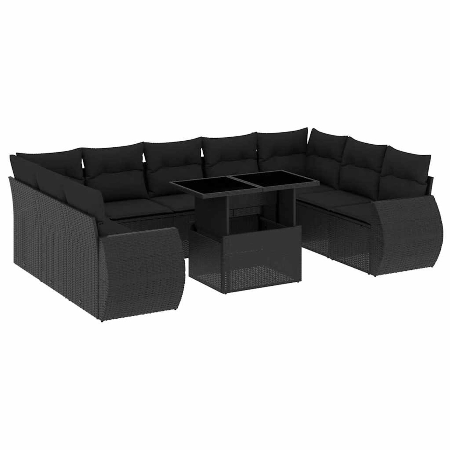 vidaXL 10-Tlg Garten-Sofagarnitur mit Kissen Schwarz Poly Rattan 3268735 günstig online kaufen