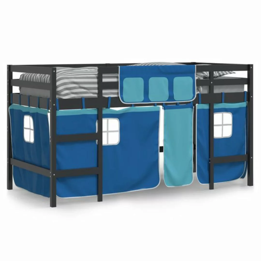 vidaXL Kinderbett Kinderhochbett mit Vorhängen Blau 90x200 cm Massivholz Ki günstig online kaufen