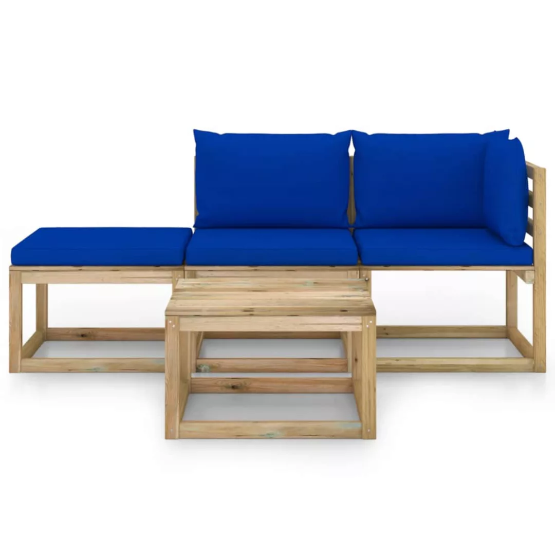 4-tlg. Garten-lounge-set Mit Blauen Kissen günstig online kaufen