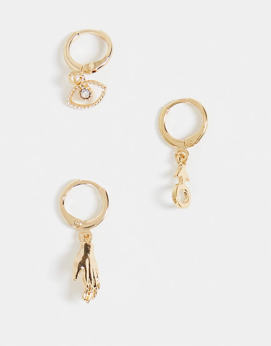 DesignB – 3er-Pack hängende Creolen-Ohrringe in Goldoptik-Goldfarben günstig online kaufen