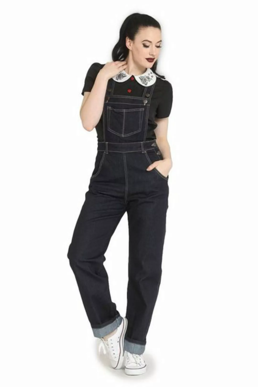 Hell Bunny Latzhose Elly May Denim Dungaree Blau Retro Vintage 50s Rockabil günstig online kaufen