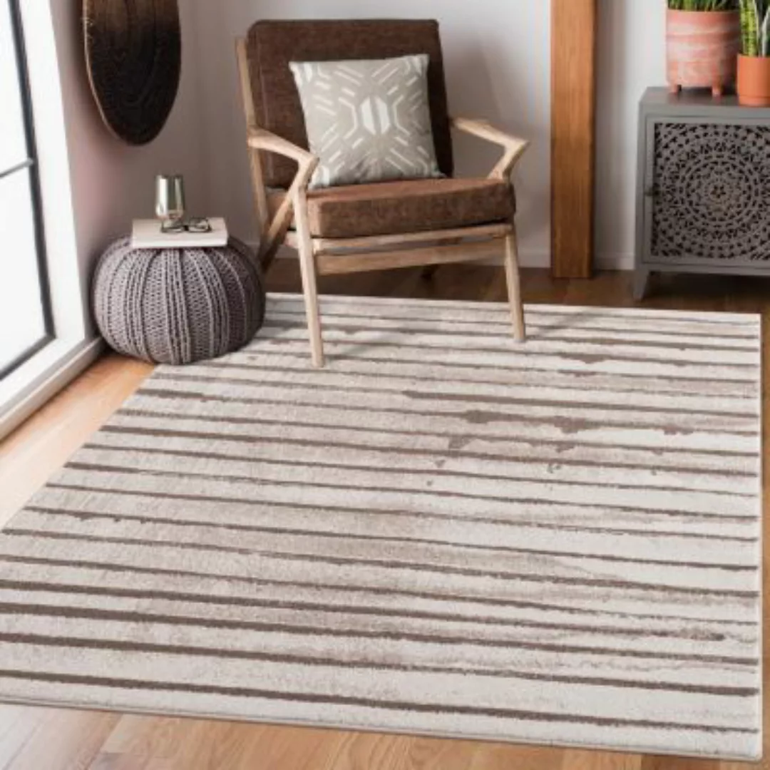 carpet city® Teppich Kurzflor Braun Beige - Gestreift, Meliert - Wohnzimmer günstig online kaufen