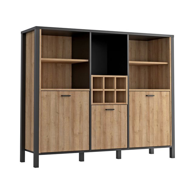 expendio Barschrank Hector 2 Schwarz / Riviera Oak Nb., 140x117x41 cm günstig online kaufen