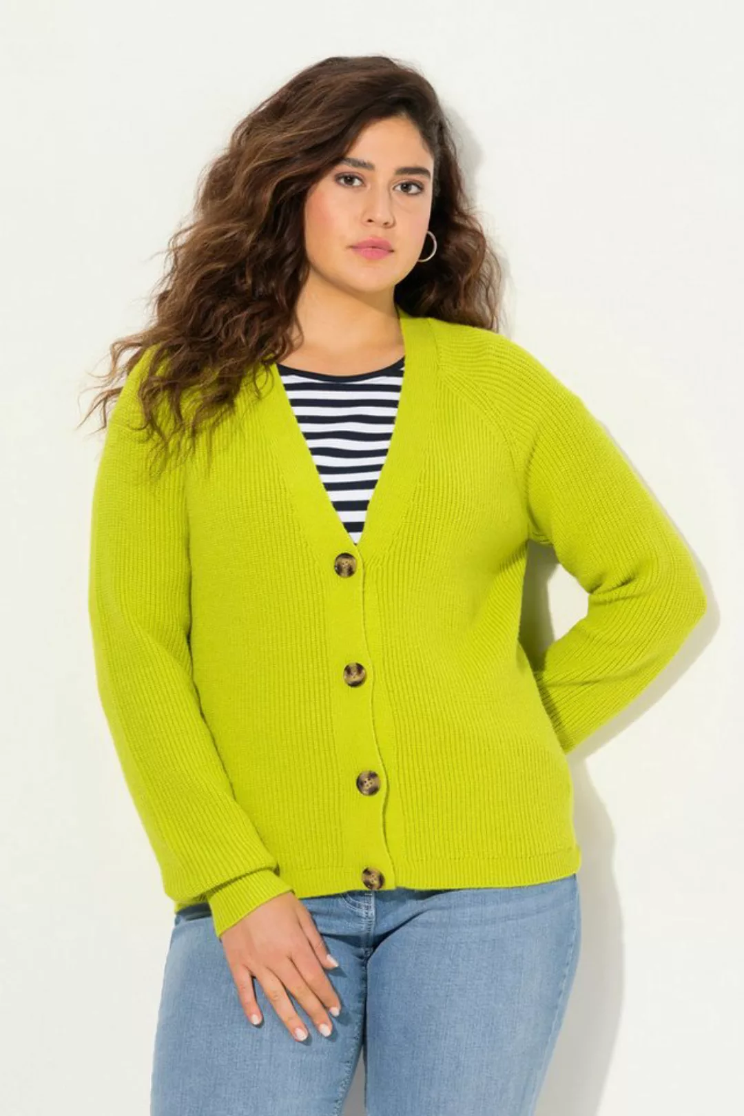 Ulla Popken Cardigan Strickjacke Rippstrick V-Ausschnitt Langarm günstig online kaufen