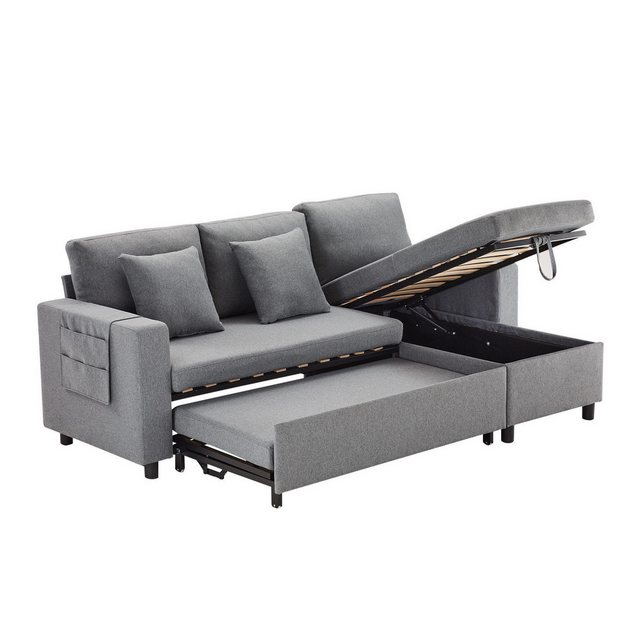 KLAM HOME 3-Sitzer Schlafsofa mit Seitentasche und Bettkasten Polstermöbel günstig online kaufen