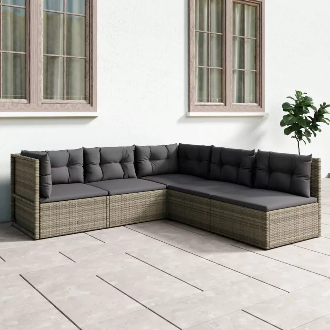 Vidaxl 5-tlg. Garten-lounge-set Mit Kissen Grau Poly Rattan günstig online kaufen