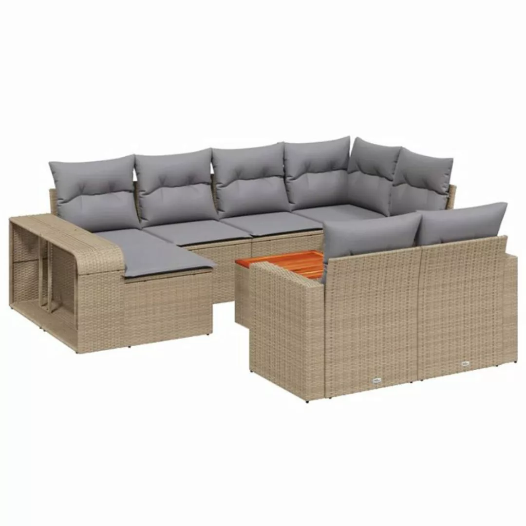 vidaXL Loungesofa 11-tlg. Garten-Sofagarnitur mit Kissen Beige Poly Rattan, günstig online kaufen