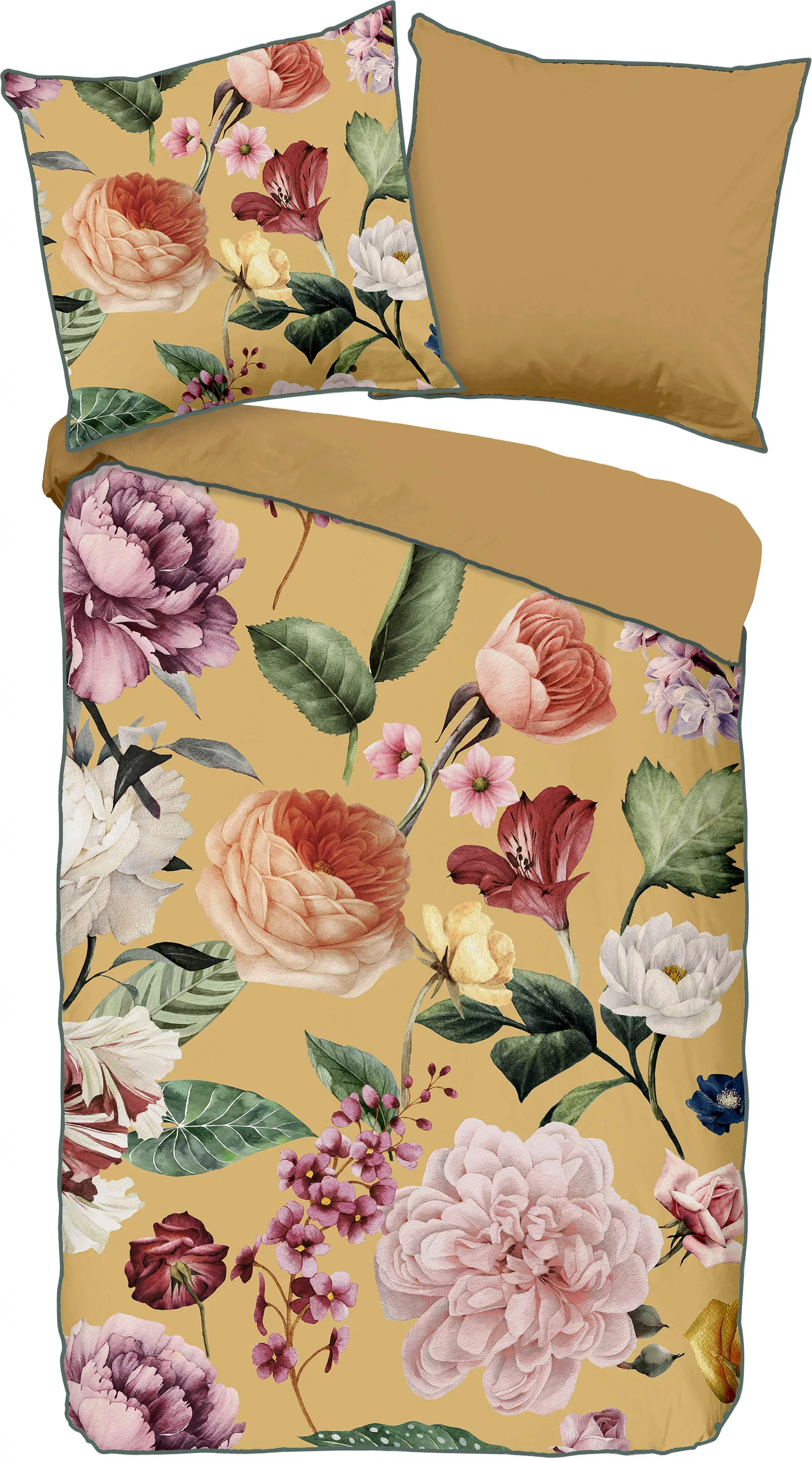 Descanso Wendebettwäsche »Fiori«, Baumwolle, Satin, 135x200, Biese, Reißver günstig online kaufen