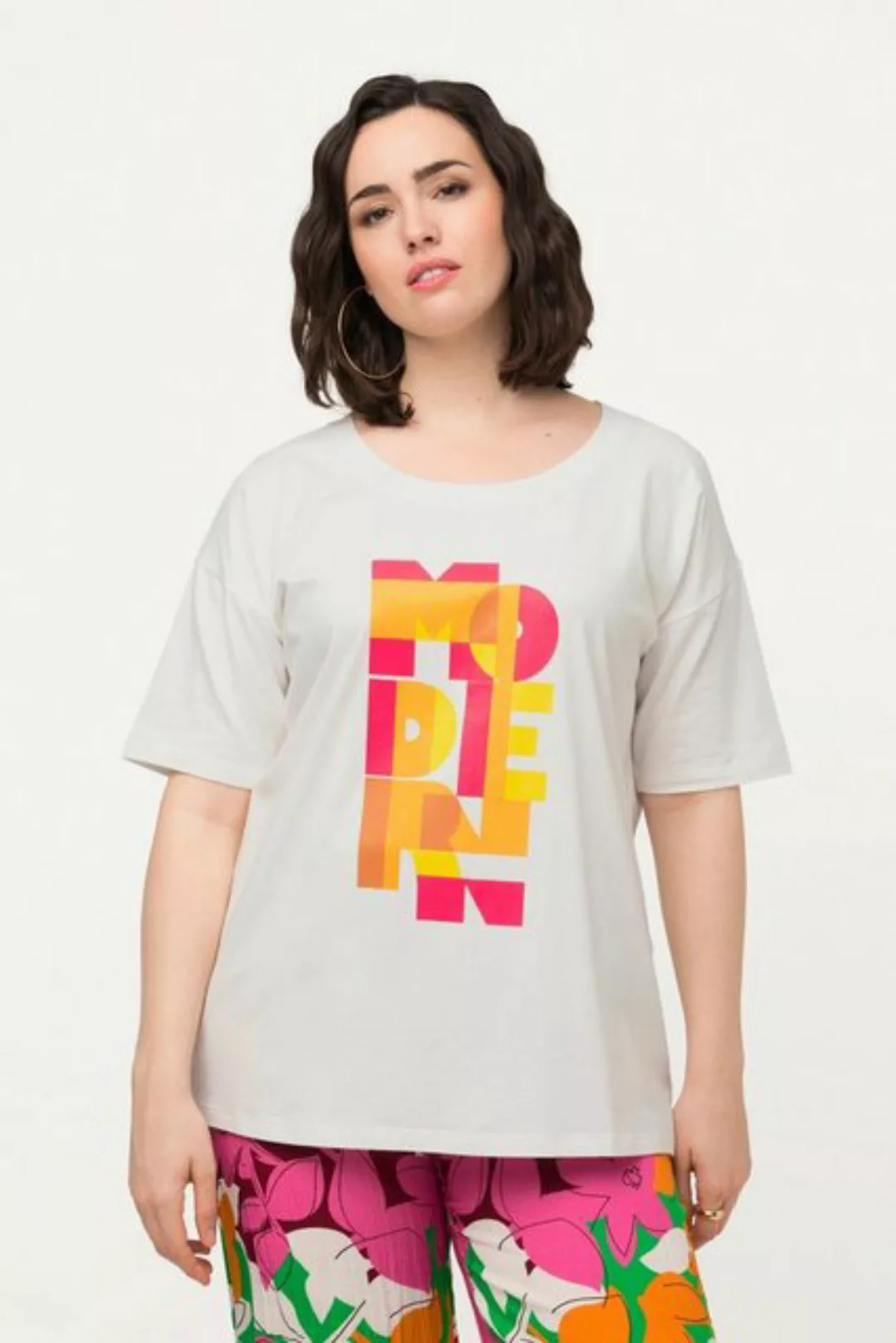 Ulla Popken Rundhalsshirt T-Shirt Schriftmotiv Regular Rundhals Halbarm günstig online kaufen