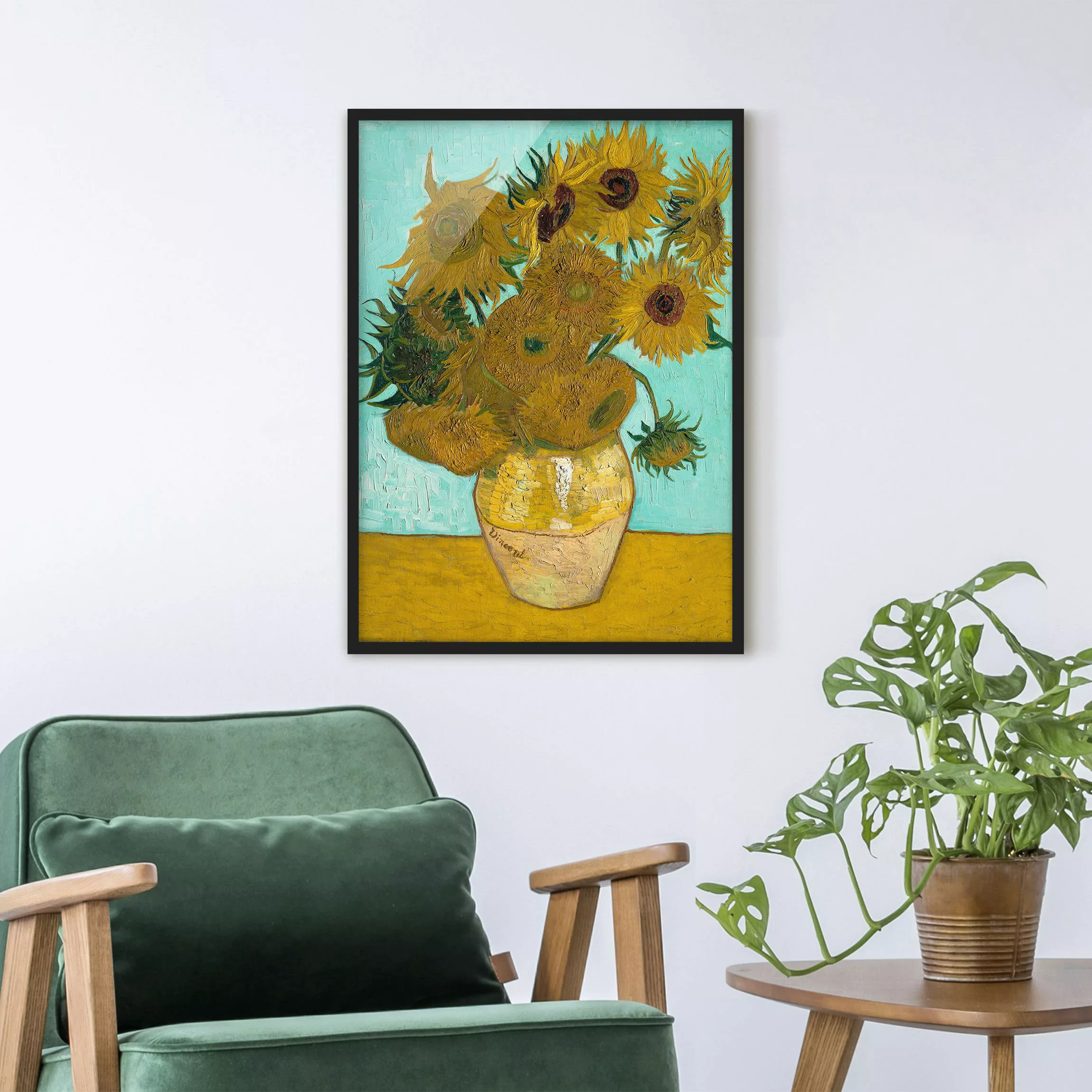 Bild mit Rahmen Kunstdruck - Hochformat Vincent van Gogh - Vase mit Sonnenb günstig online kaufen