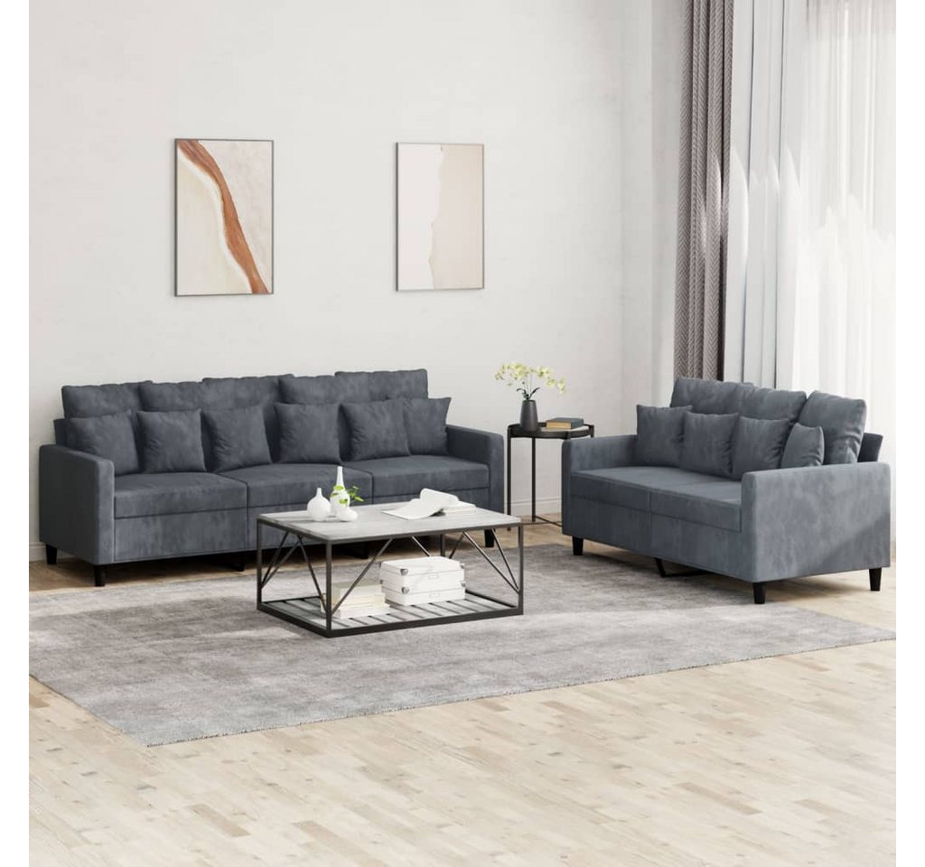 vidaXL Sofa Sofagarnitur Set mit Kissen Samt, 2-tlg., Dunkelgrau günstig online kaufen