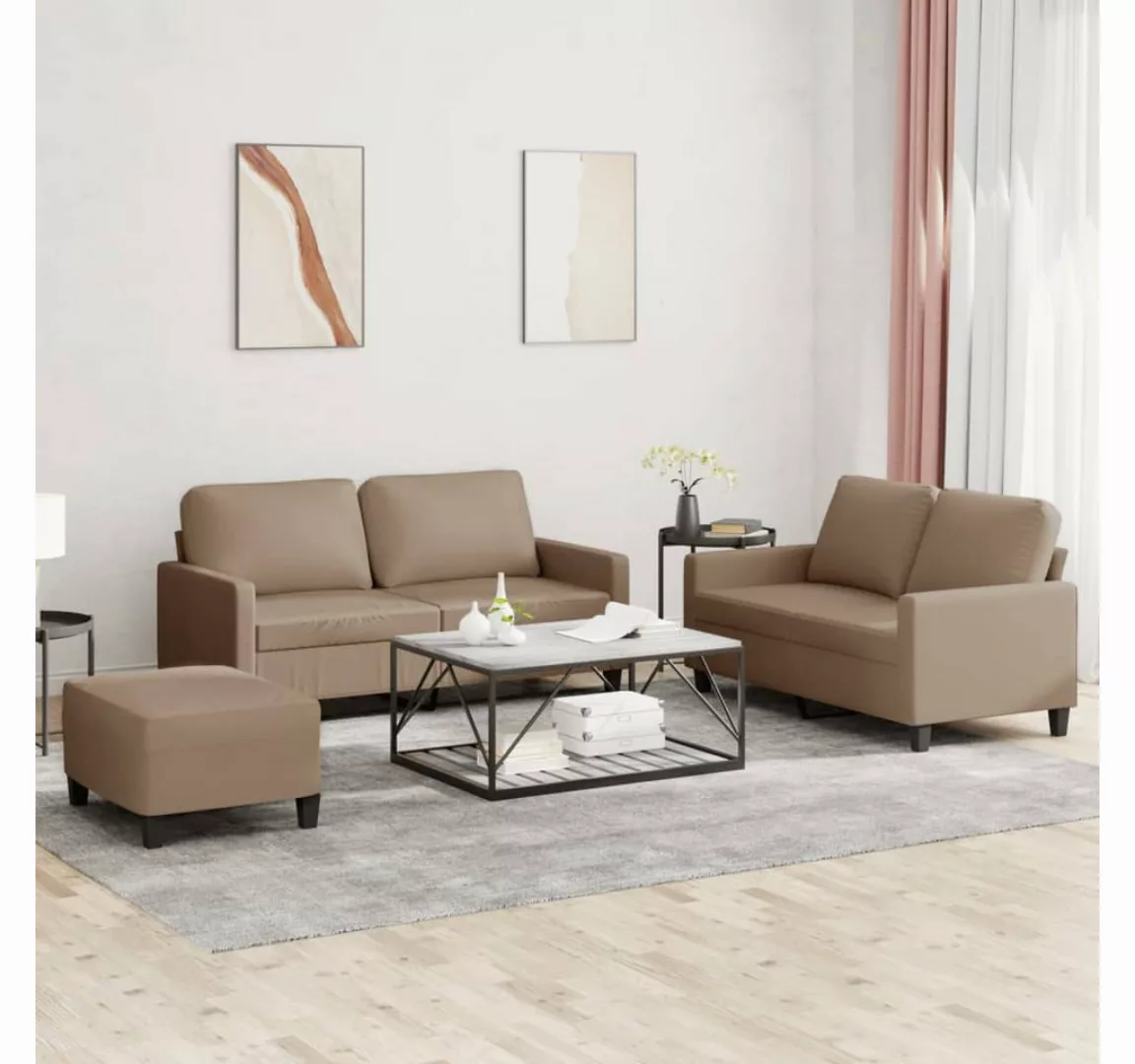 vidaXL Sofa Sofagarnitur mit Kissen Kunstleder, Standard + Fußhocker, Braun günstig online kaufen