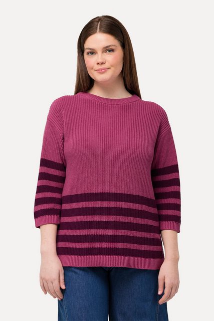 Ulla Popken Strickpullover Pullover Streifen Boxy Rundhals 3/4-Arm günstig online kaufen