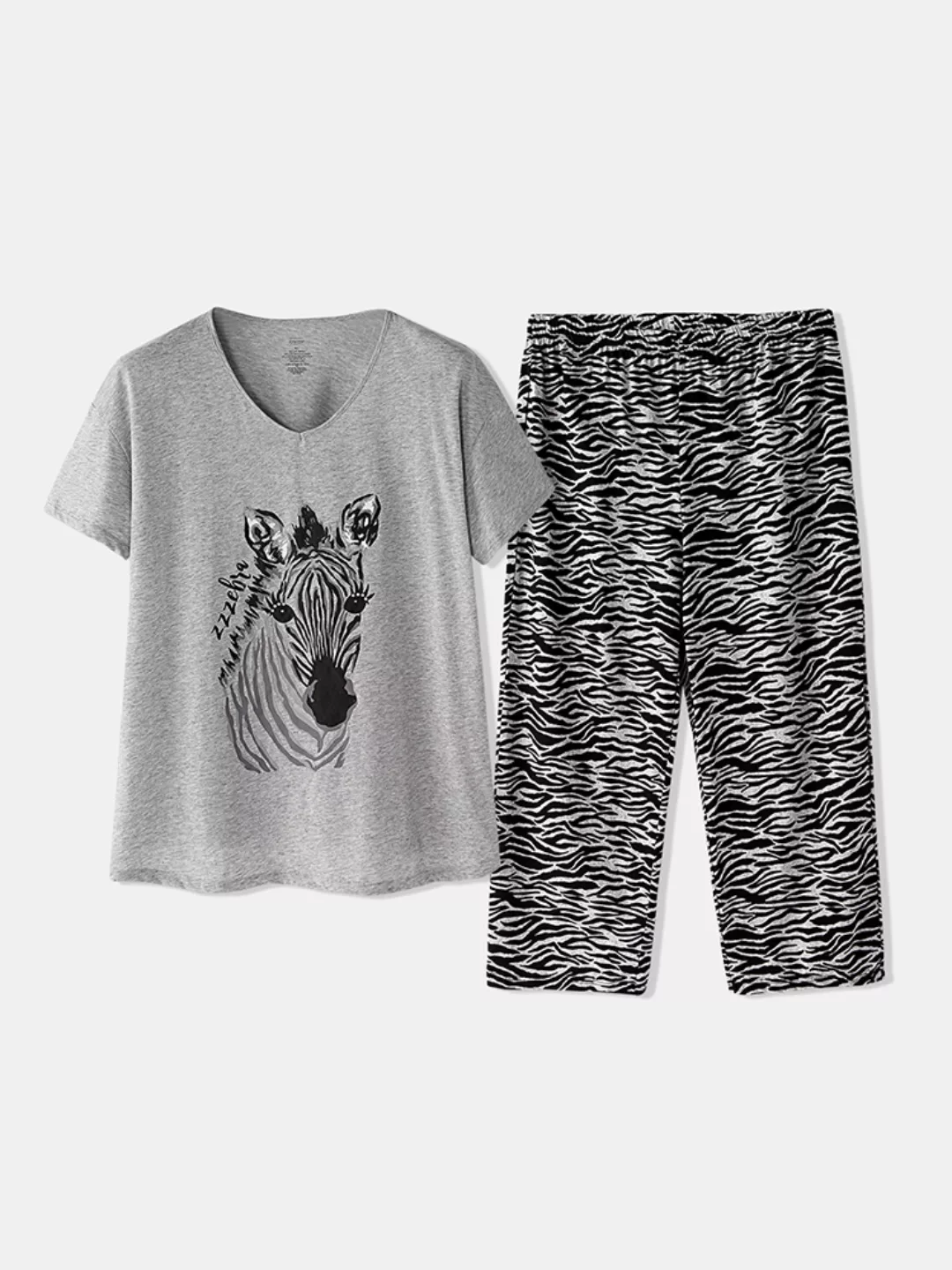 Damen Cotton Softies Pyjamas Set Plus Größe Pferd Print Kurzarm Casual Somm günstig online kaufen