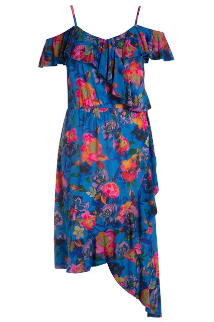 Ulla Popken Sommerkleid Midikleid Off Shoulder Blüten Print Rüschen günstig online kaufen