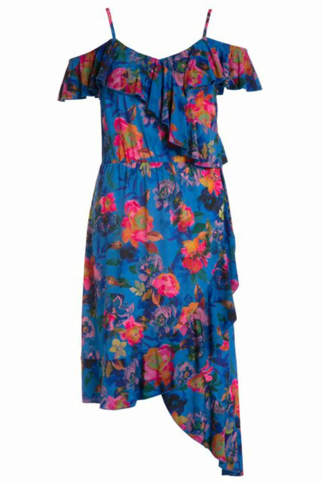 Ulla Popken Sommerkleid Midikleid Off Shoulder Blüten Print Rüschen günstig online kaufen