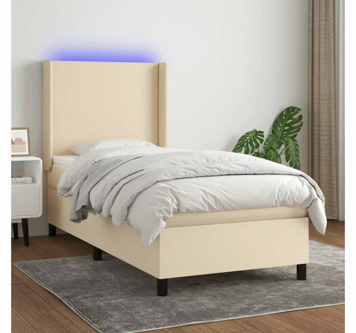 vidaXL Boxspringbett Boxspringbett mit Matratze und LED Stoff (90 x 200 cm, günstig online kaufen