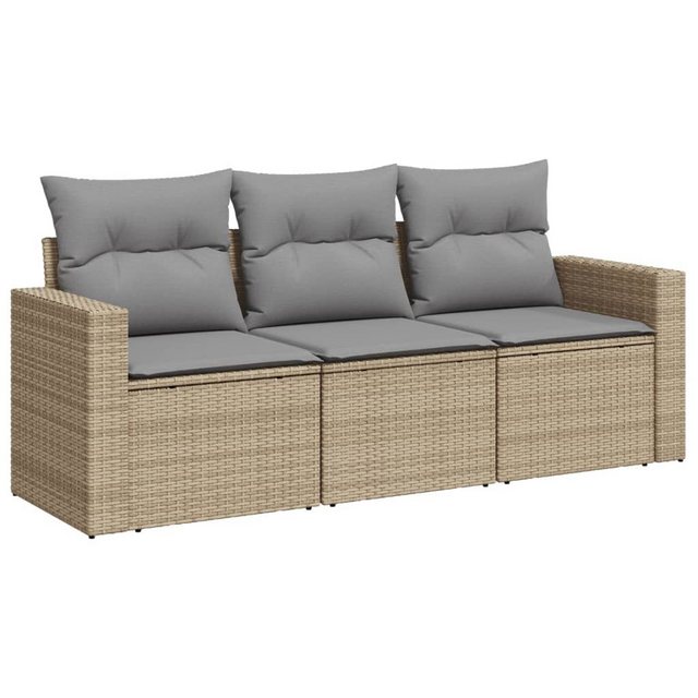 vidaXL Sofaelement 3-tlg. Garten-Sofagarnitur mit Kissen Beige Poly Rattan günstig online kaufen