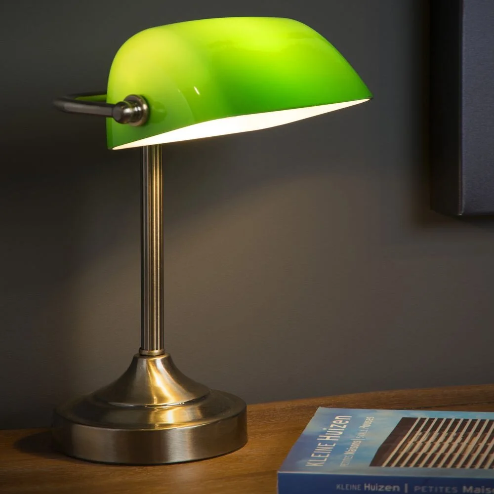 Schreibtischlampe Banker mit grünem Glas, E14 günstig online kaufen