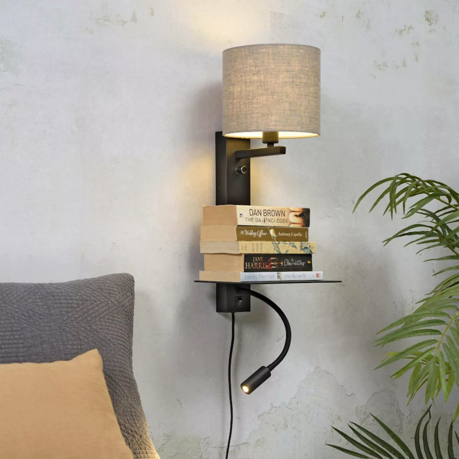 Wandleuchte mit Stromkabel Florence metall beige / Lampenschirm Stoff - LED günstig online kaufen