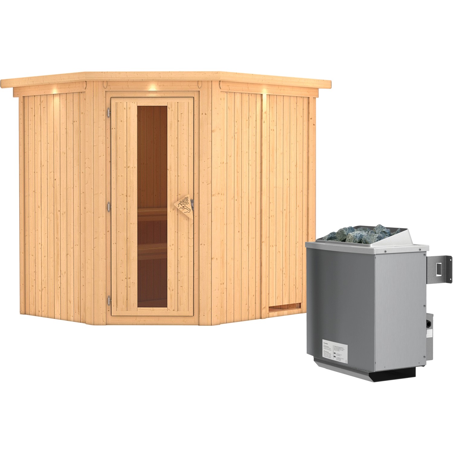Karibu Sauna Swenna inkl. Ofen 9 kW m. integr. Strg., Dachkranz, Energiespa günstig online kaufen