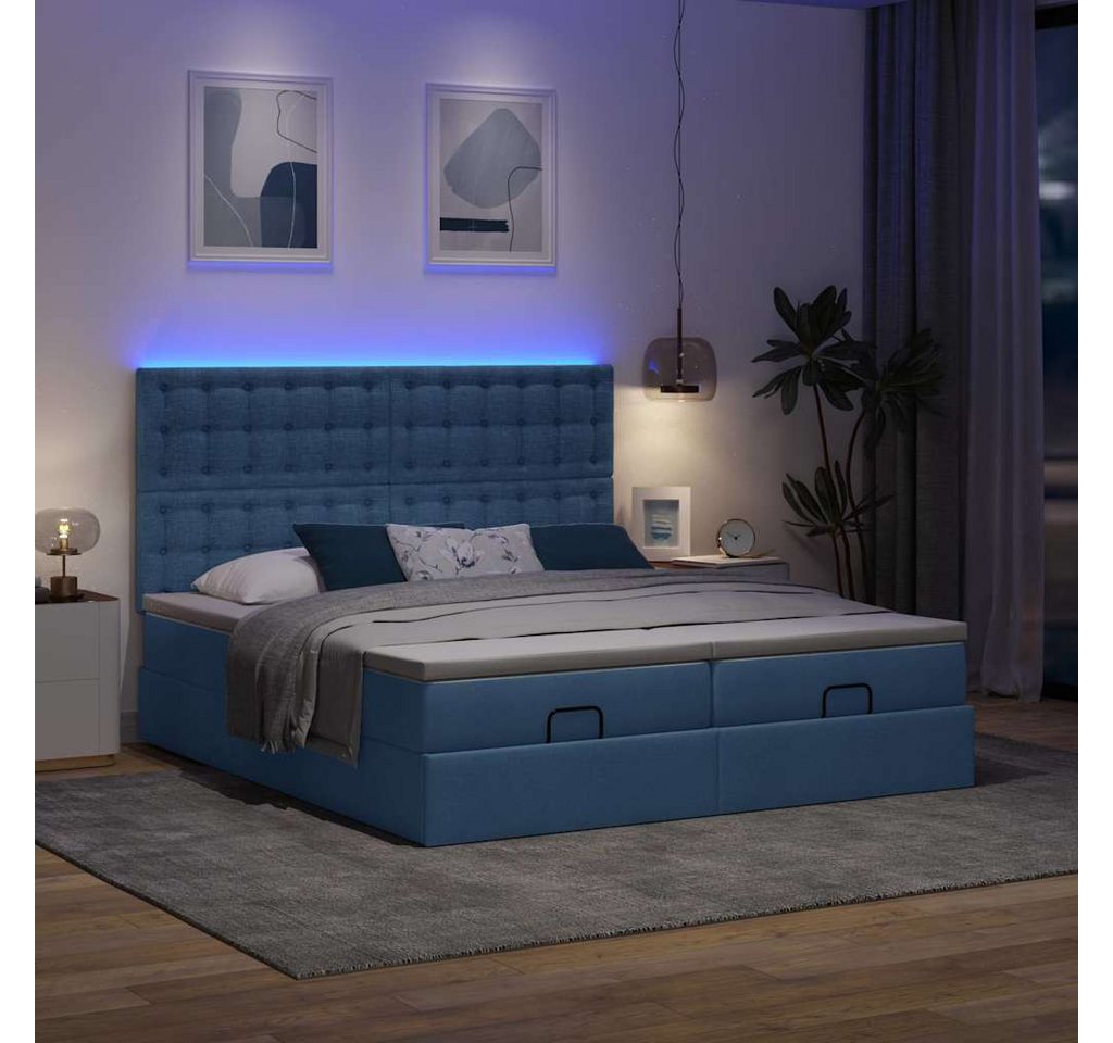 vidaXL Bett Ottoman-Bett mit Matratzen & LEDs Blau 180x200 cm Stoff günstig online kaufen