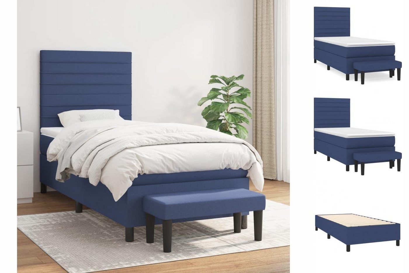 vidaXL Bettgestell Boxspringbett mit Matratze Blau 100x200 cm Stoff Bett Be günstig online kaufen