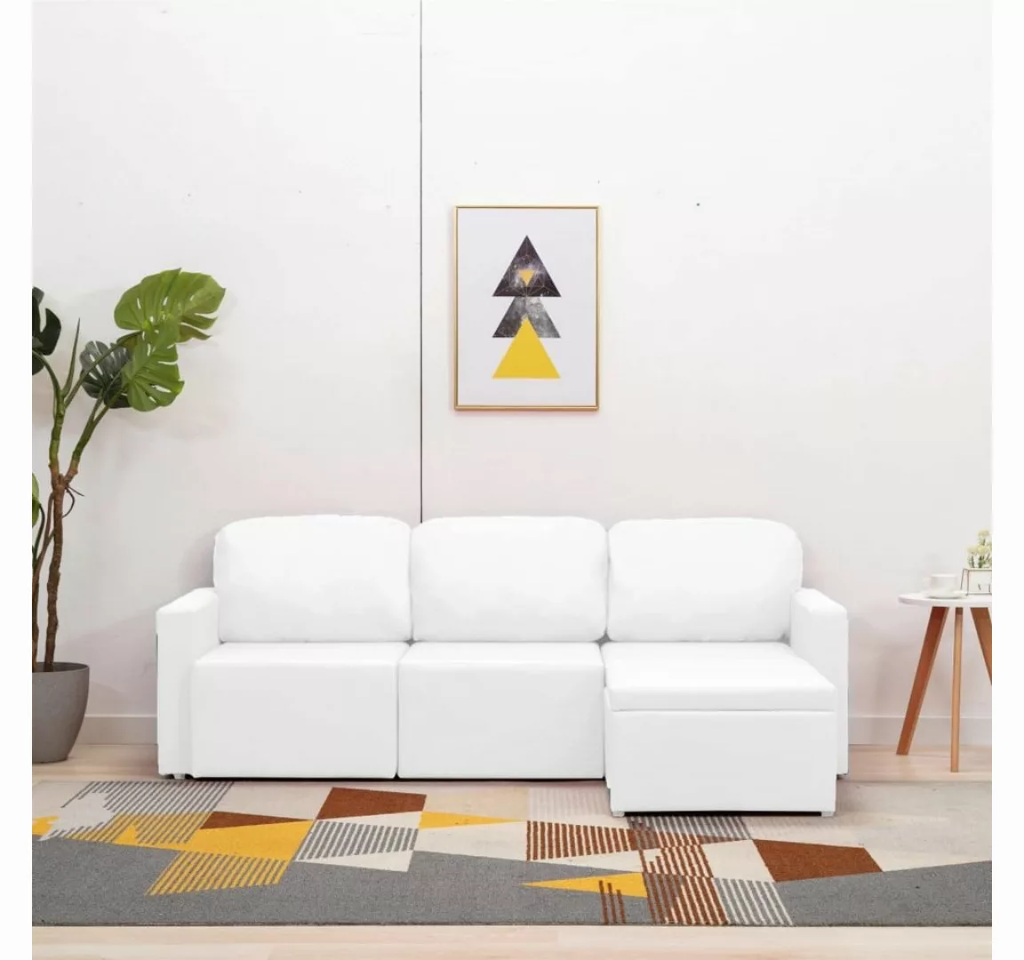 vidaXL Sofa Modulares 3-Sitzer-Schlafsofa Weiß Kunstleder Schlafcouch Schla günstig online kaufen