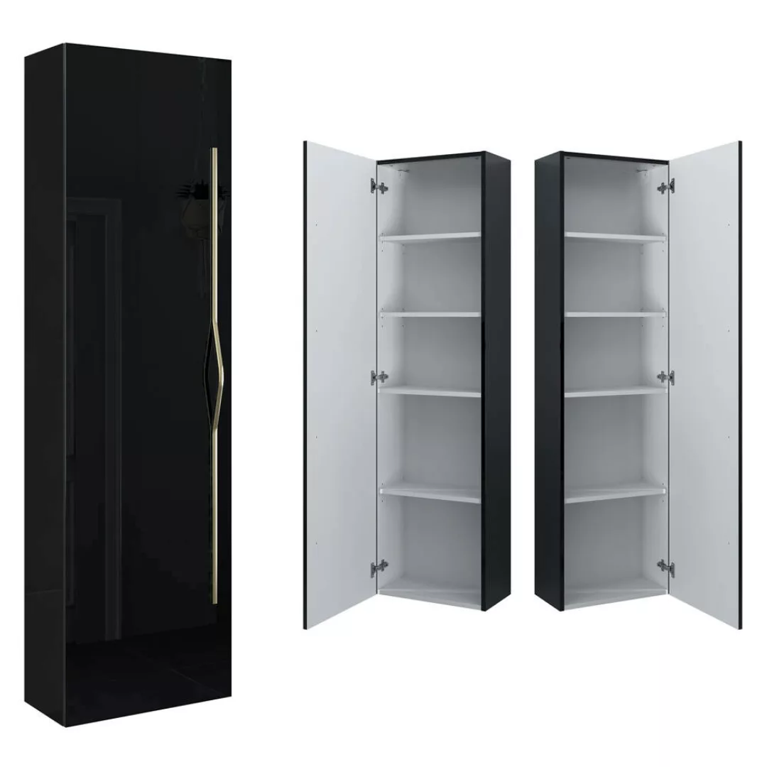 Badezimmer Hochschrank schwarz glänzend lackiert 45 cm breit PIHA-145 günstig online kaufen