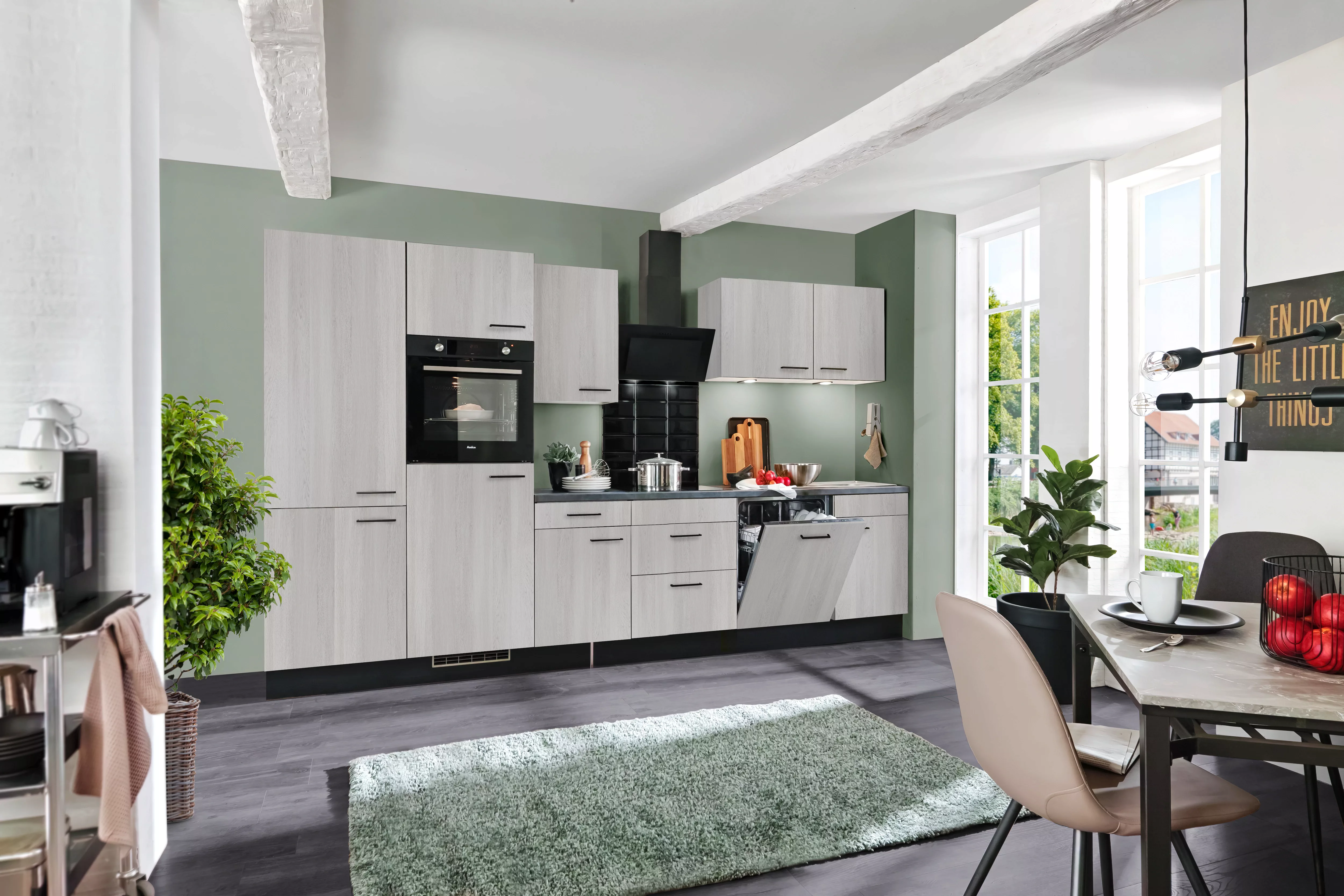 wiho Küchen Küche »Nisos«, Soft-Close, 340 cm, Backofen matt schwarz, Teles günstig online kaufen