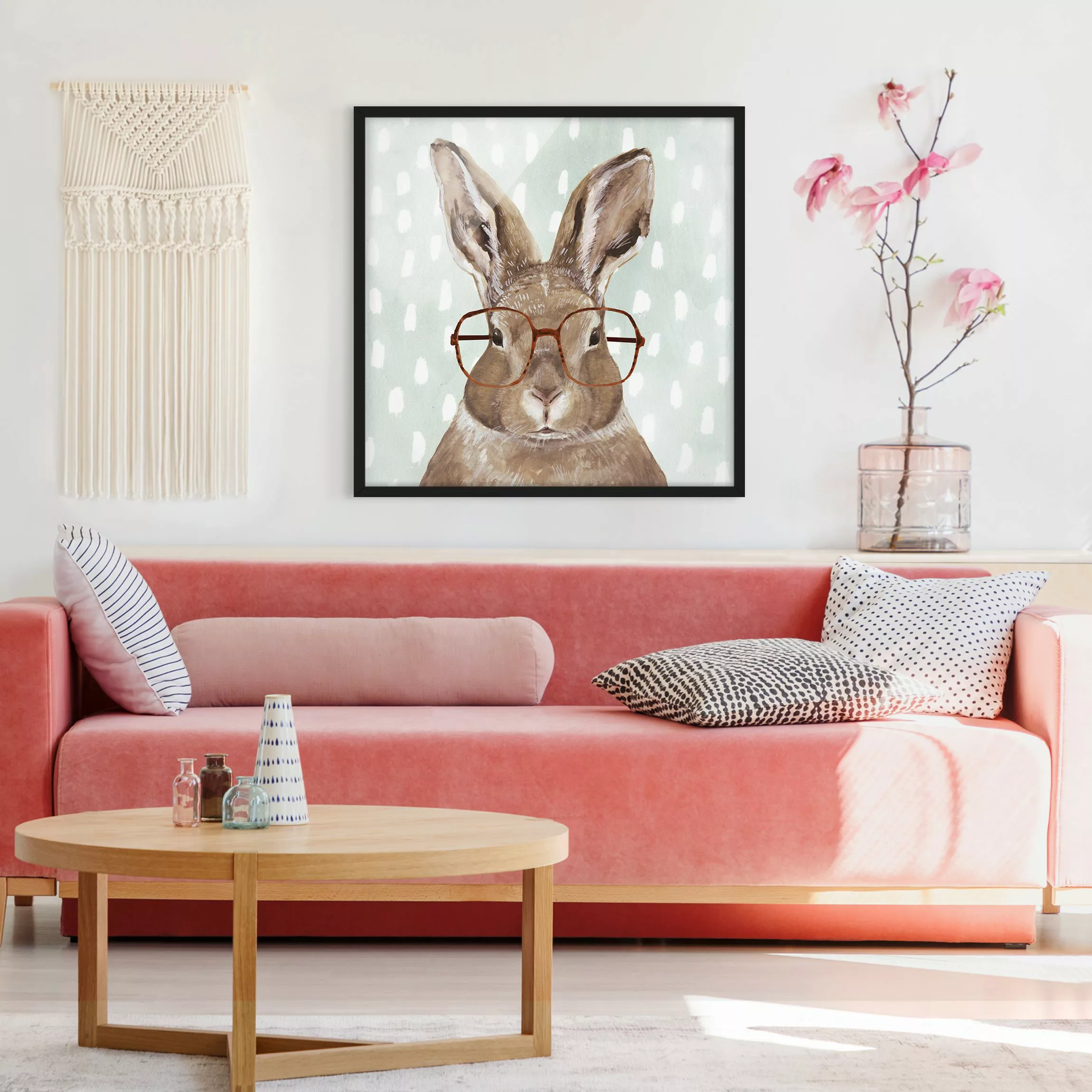 Bild mit Rahmen Tiere - Quadrat Bebrillte Tiere - Hase günstig online kaufen