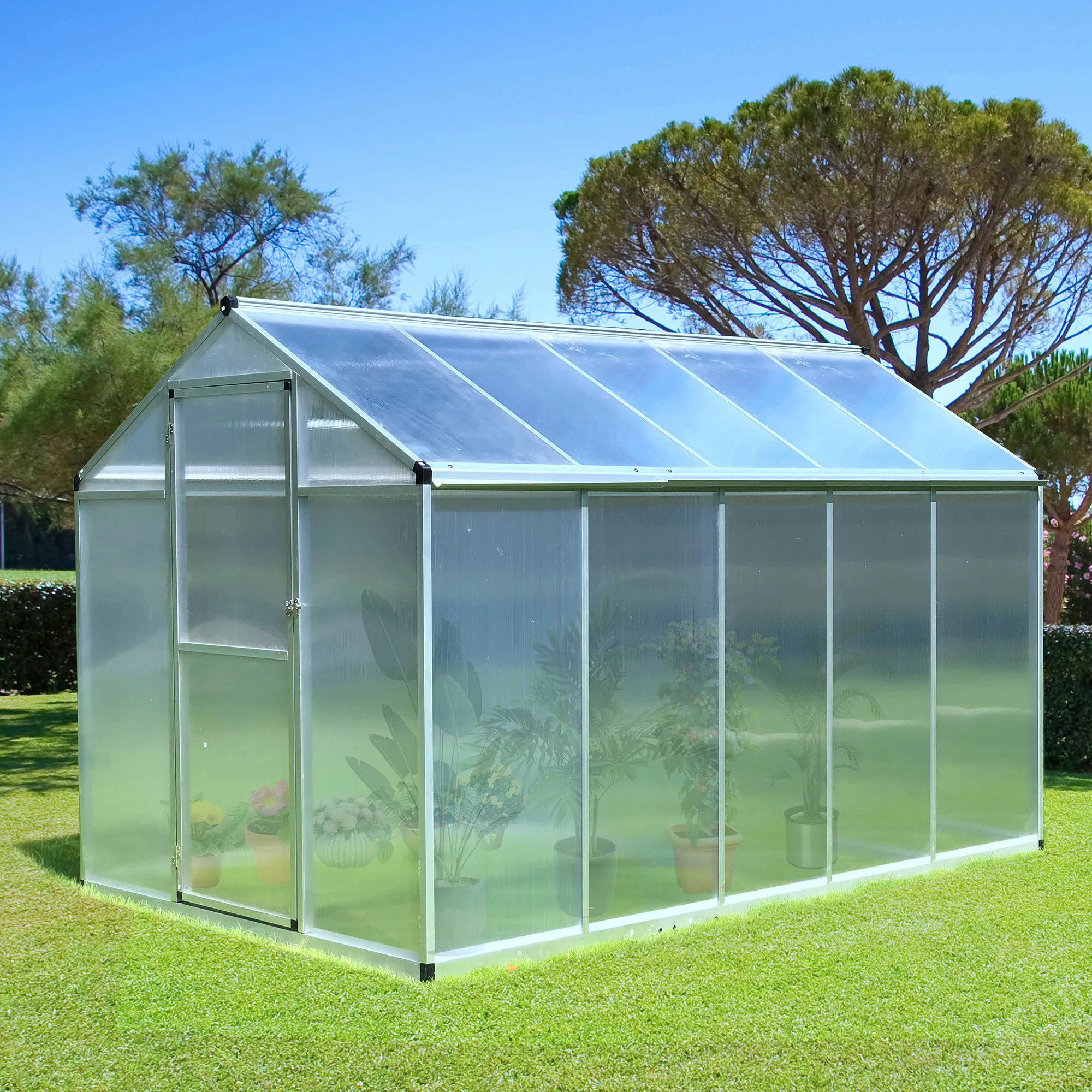 Outsunny Gewächshaus 3 x 2 m Aluminium Polycarbonat 5,5 m² Fundament Lüftun günstig online kaufen