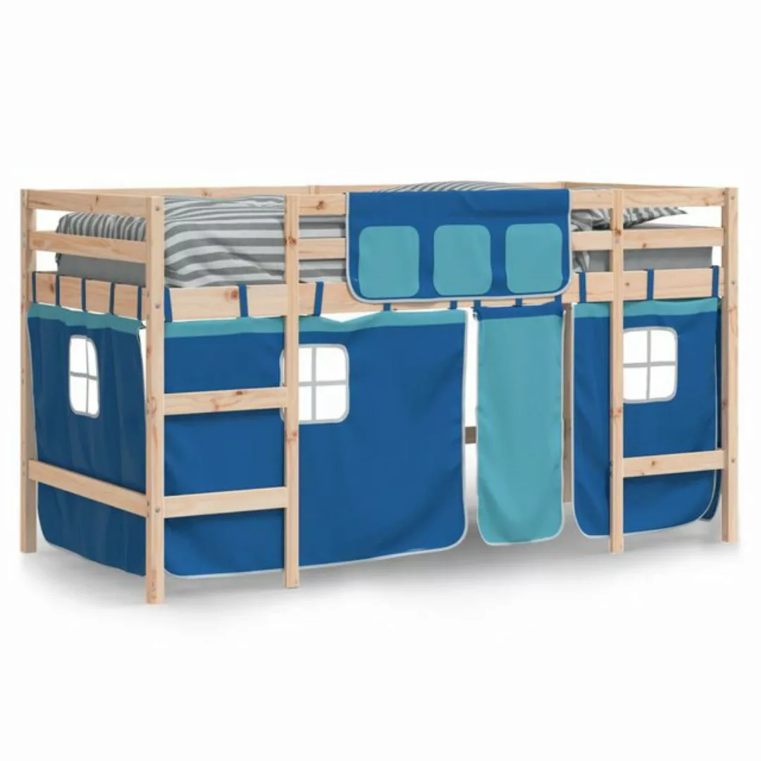 vidaXL Bett Kinderhochbett mit Vorhängen Blau 90x200 cm Massivholz Kiefer günstig online kaufen