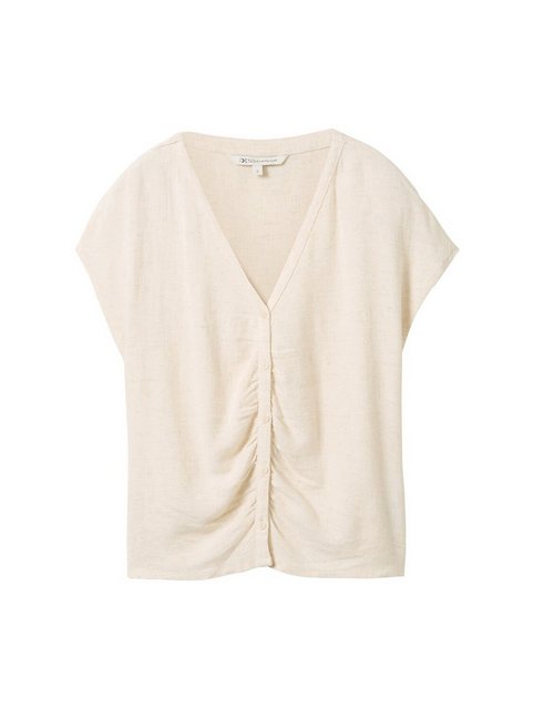 TOM TAILOR Denim Blusenshirt v-neck blouse with buttons, creme beige melang günstig online kaufen
