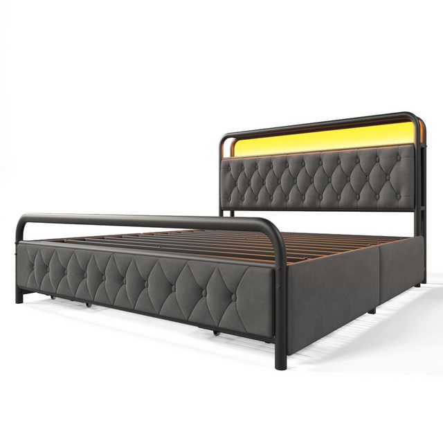 WISHDOR Polsterbett Metallbett Stauraumbett (Doppelbett, 160×200CM, mit Bet günstig online kaufen