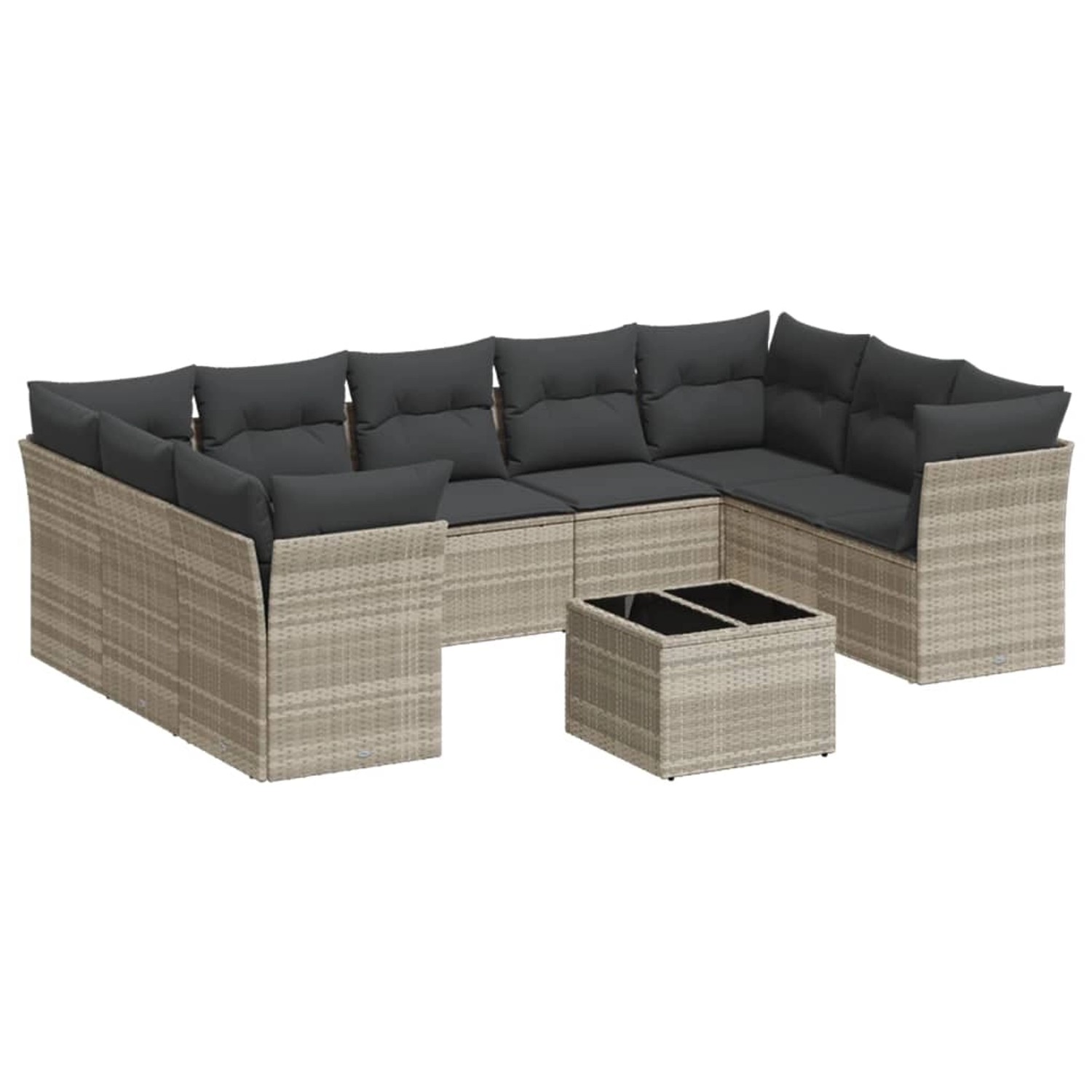 vidaXL 10-Tlg Garten-Sofagarnitur mit Kissen Hellgrau Poly Rattan 3218142 günstig online kaufen