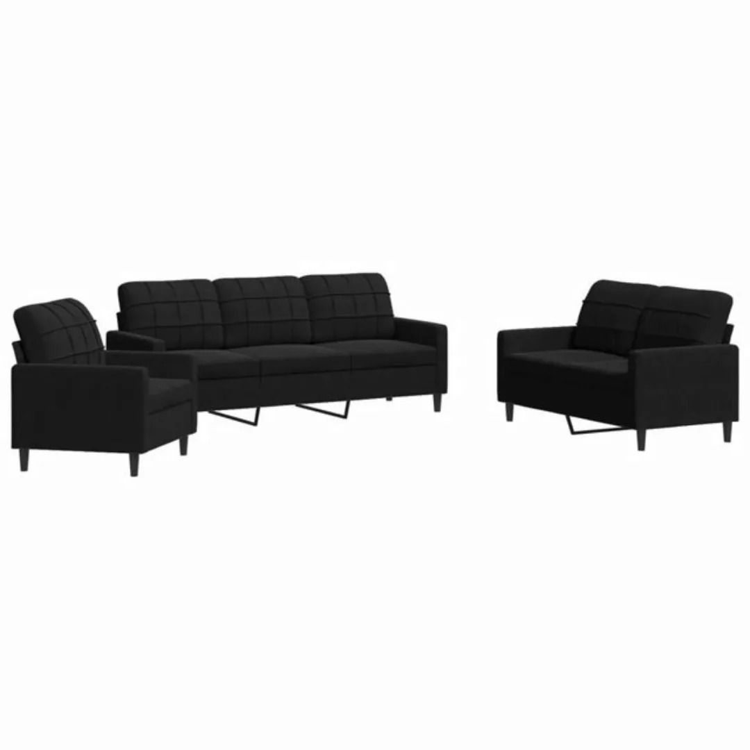 vidaXL Sofa, 3-tlg. Sofagarnitur mit Kissen Schwarz Samt günstig online kaufen