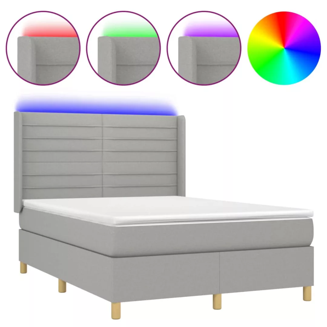 Vidaxl Boxspringbett Mit Matratze & Led Hellgrau 140x200 Cm Stoff günstig online kaufen