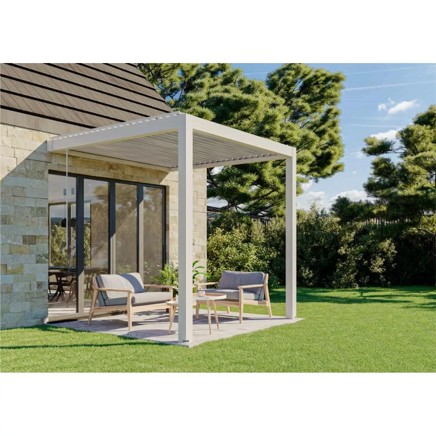 Huun Pergola Piano Wandmontiert in Weiß 300 x 300 cm günstig online kaufen