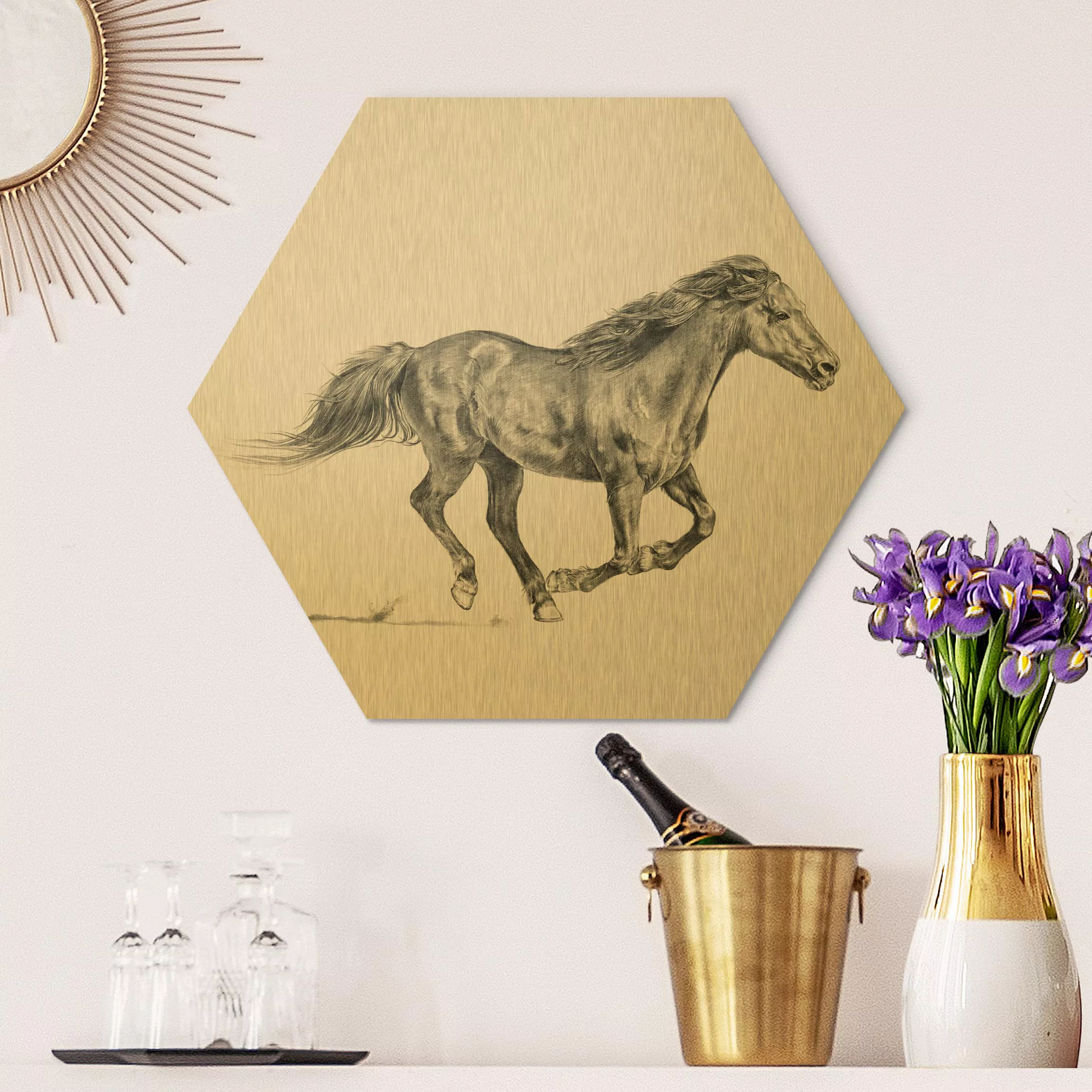 Hexagon-Alu-Dibond Bild Tiere Wildpferd-Studie - Stute günstig online kaufen