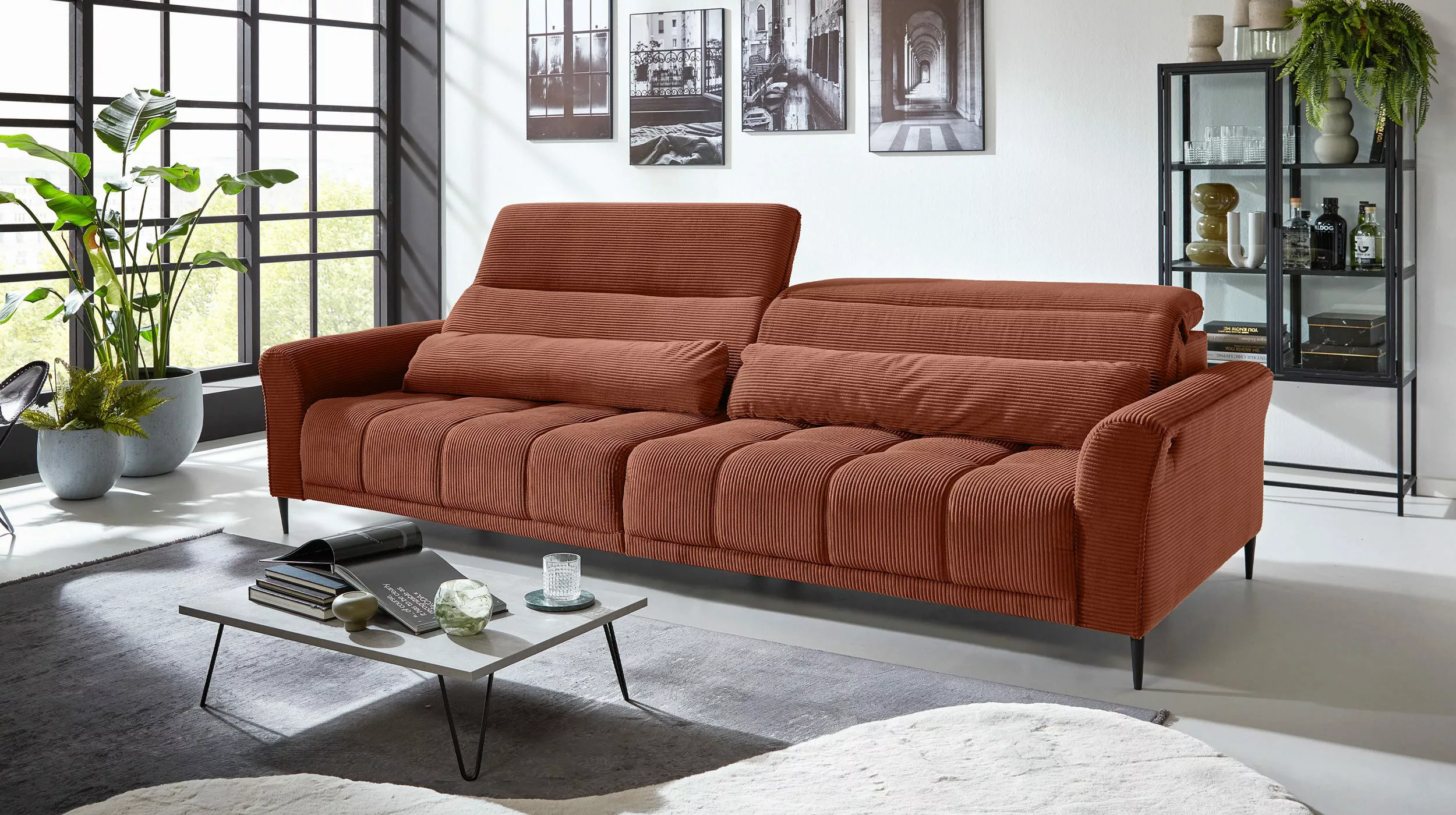 Massivart® Big-Sofa LOGAN Cord grün, grau, günstig online kaufen