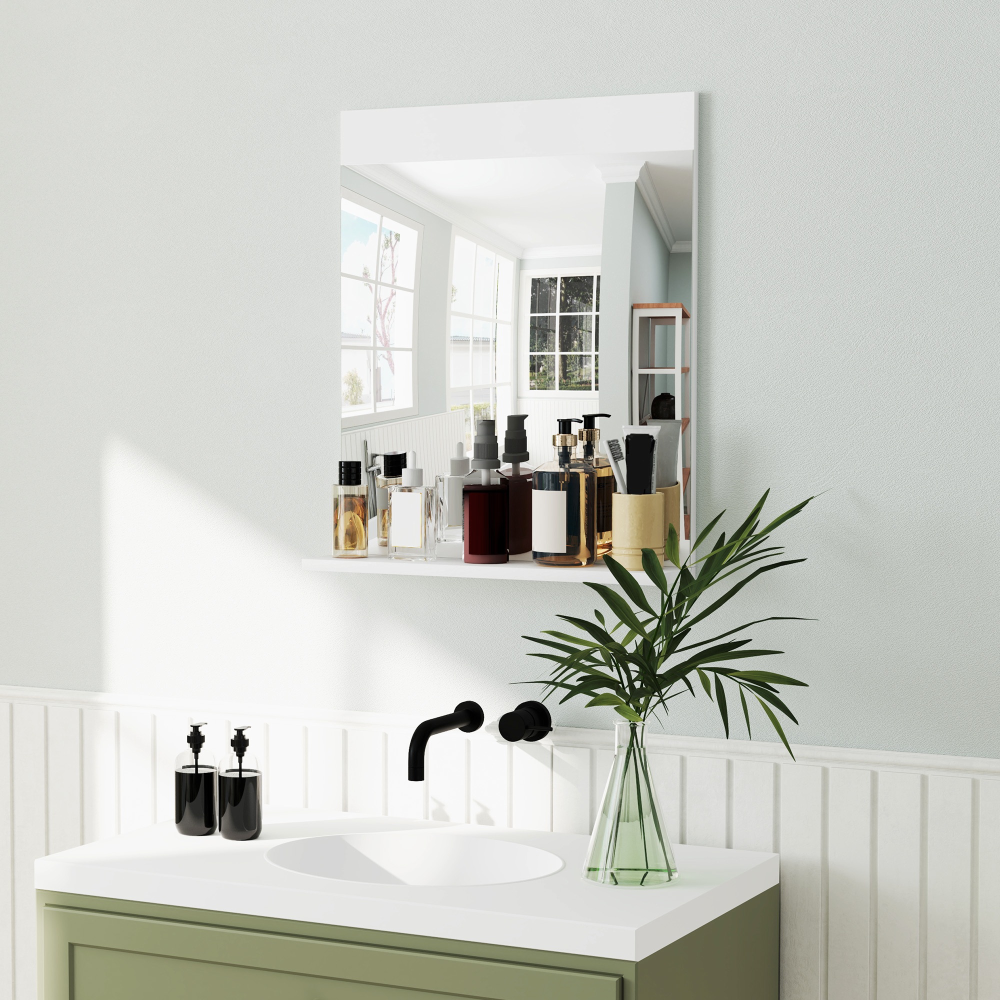 HOMCOM Badezimmerspiegel, Wandspiegel mit Regal, für Wohnzimmer, Schlafzimm günstig online kaufen