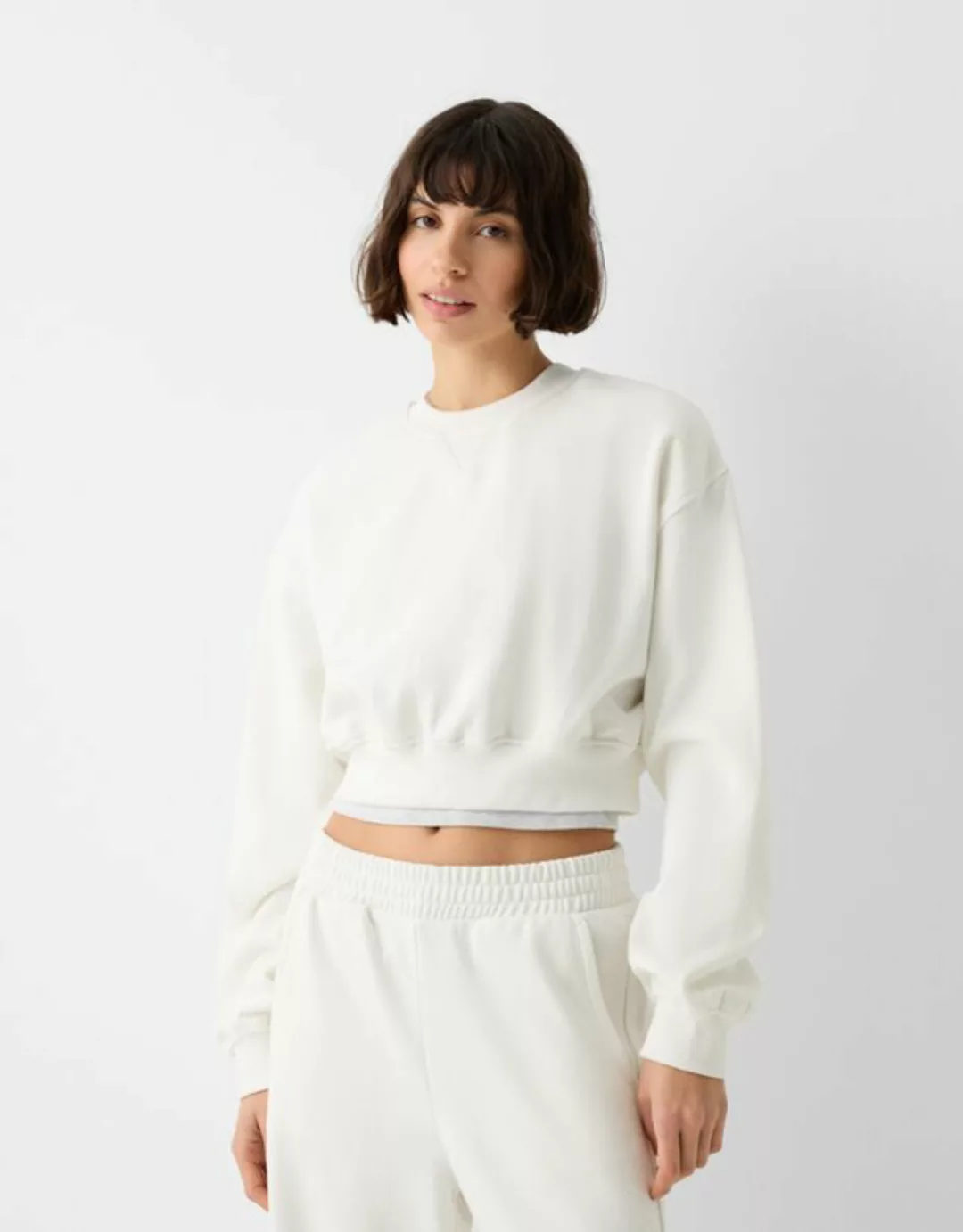 Bershka Cropped-Sweatshirt Damen Xs Grbrochenes Weiss günstig online kaufen