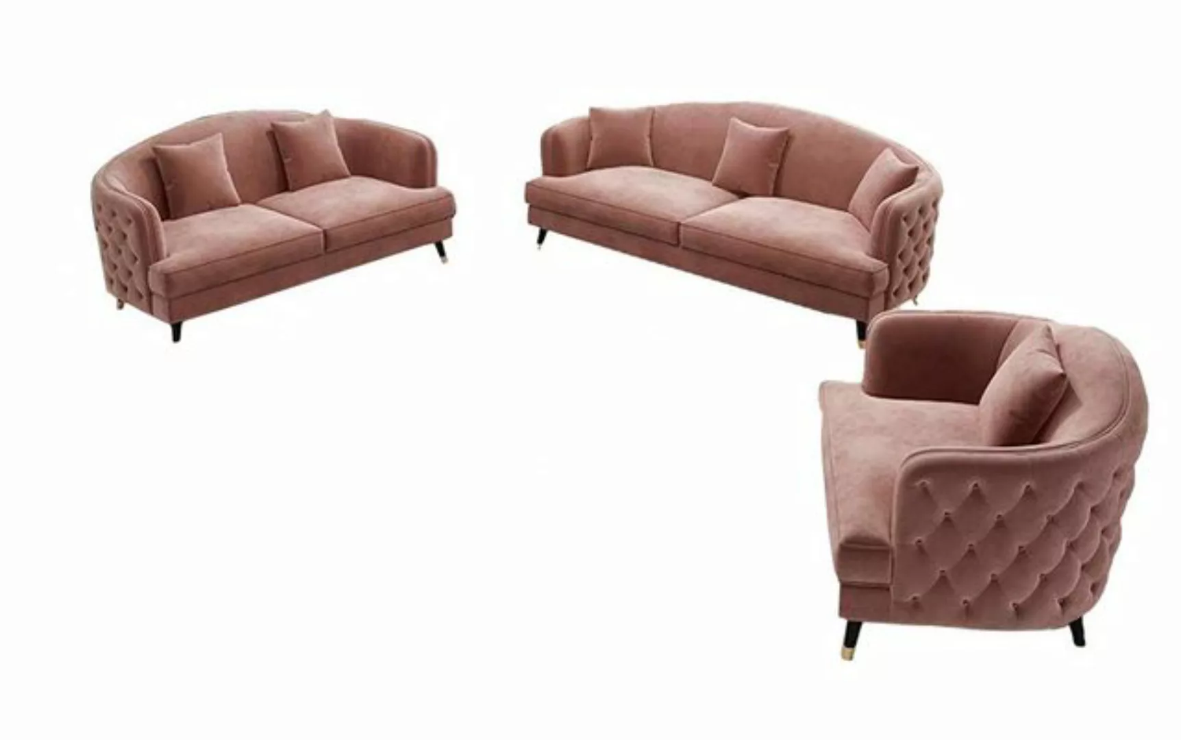 JVmoebel Chesterfield-Sofa Sofa Rosa Chesterfield Sofagarnitur Modern Set 3 günstig online kaufen