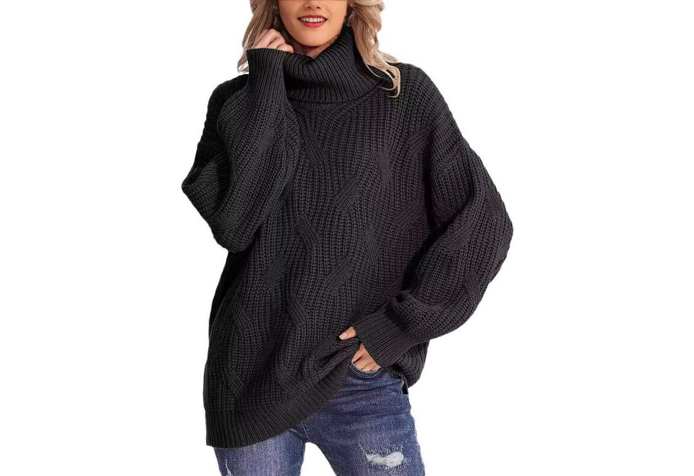 Nebelmeer Strickpullover Herbst Winter Lockerer Rollkragen Blumenstrick Pul günstig online kaufen