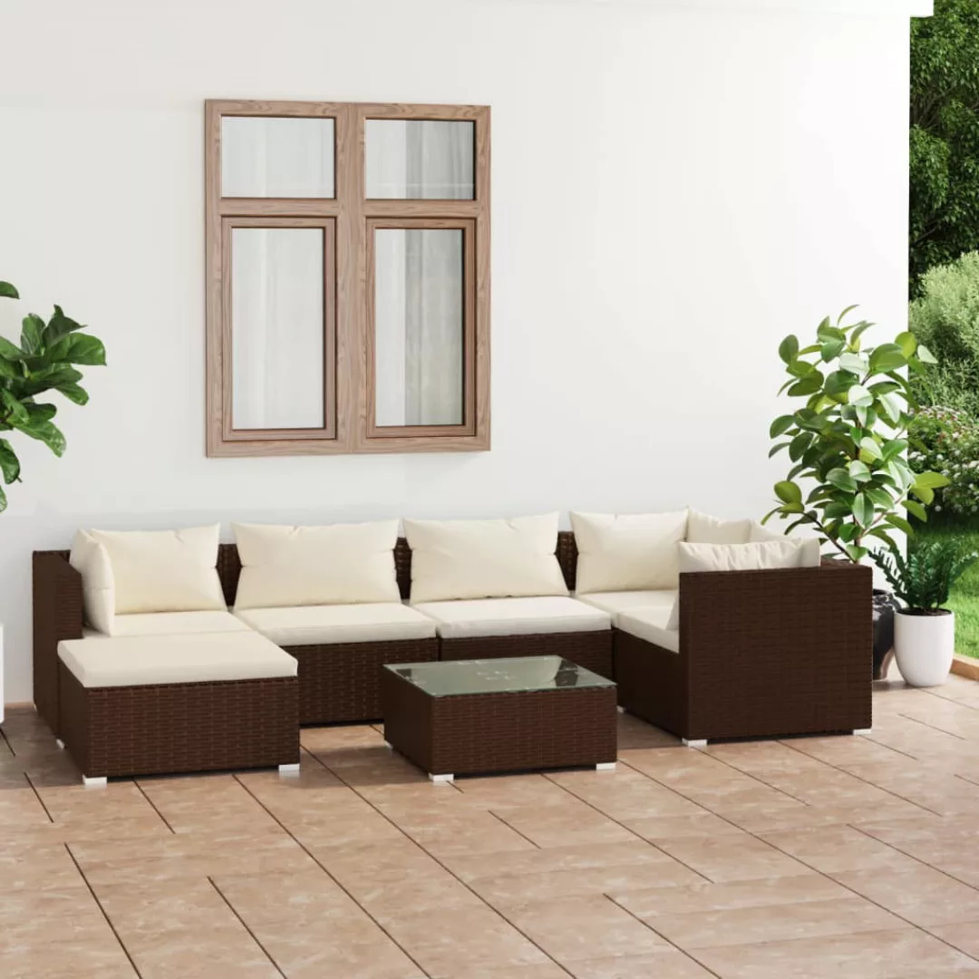 Vidaxl 7-tlg. Garten-lounge-set Mit Kissen Poly Rattan Braun günstig online kaufen