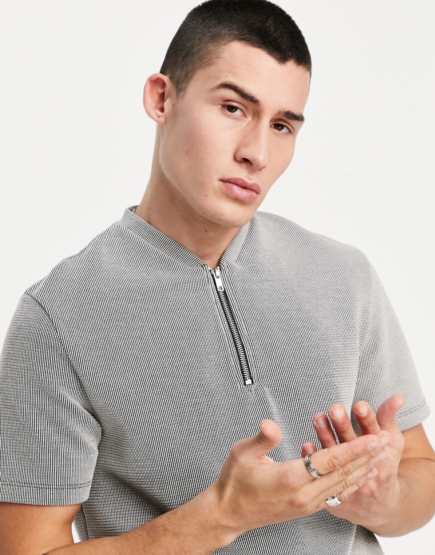 ASOS DESIGN – Strukturierte T-Shirt in Grau mit Reißverschluss günstig online kaufen