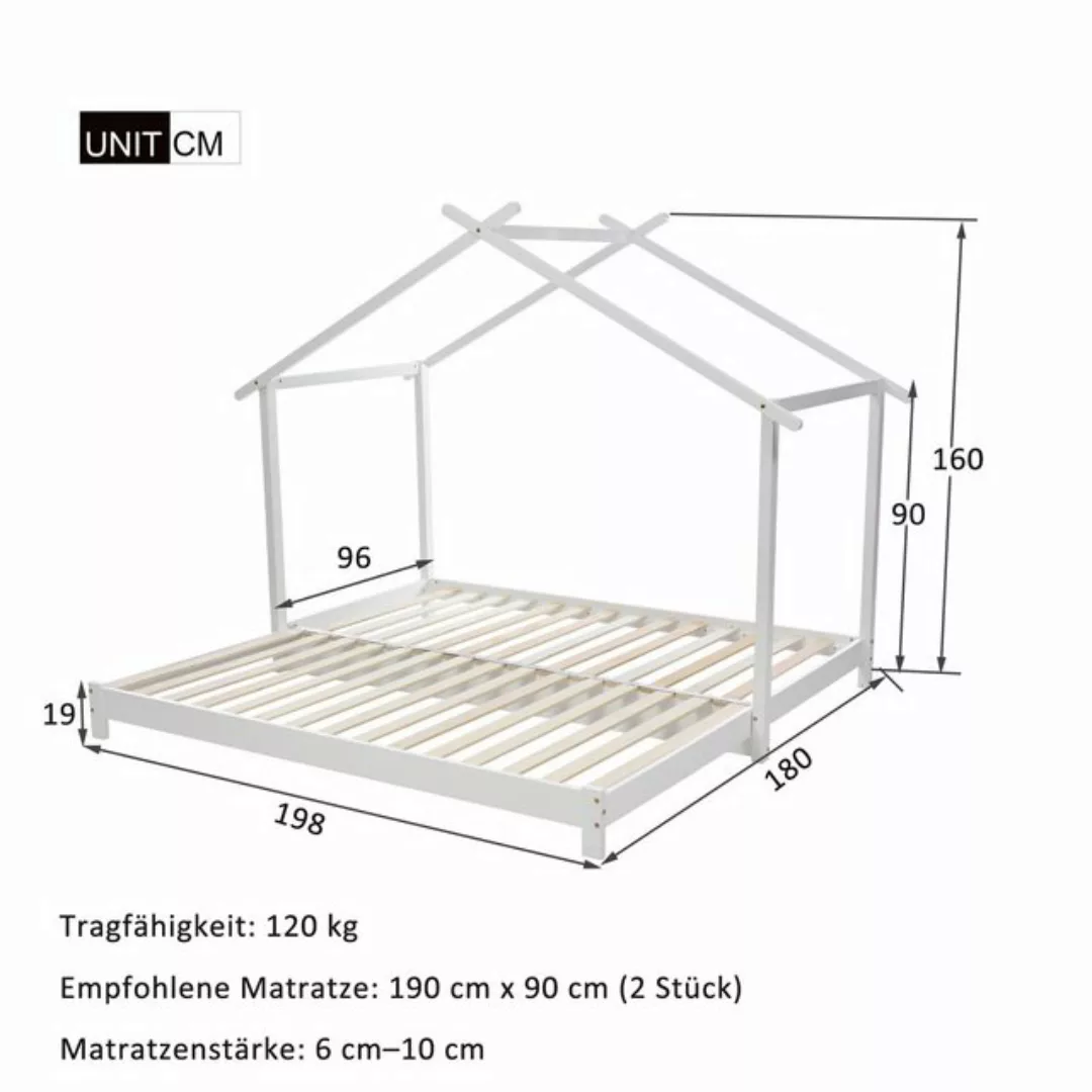 liebtech Hausbett Hausbett 90 /180 x 190cm Holz Kinderbett, umbaubar Bodenb günstig online kaufen